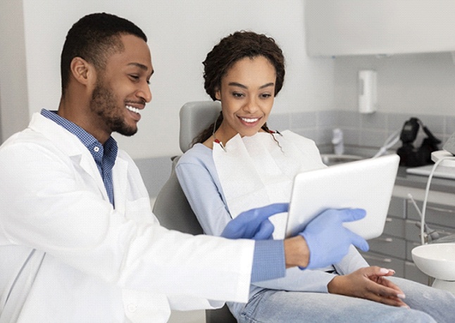 Woman smiling after dentist in Rome