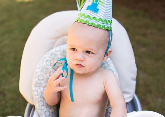 Baby with two teeth erupting