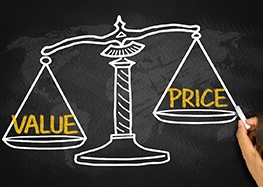 a drawing of a scale weighing value and price